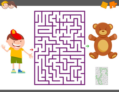 maze game with cartoon boy and teddy bear