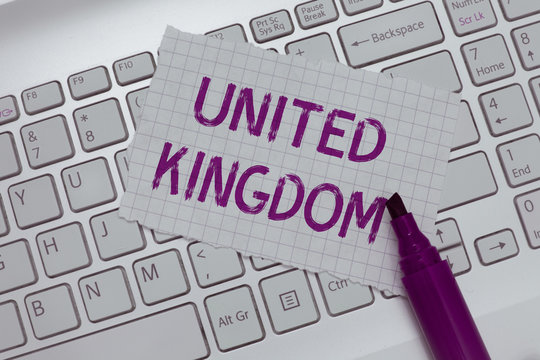 Conceptual hand writing showing United Kingdom. Business photo text Island country located off the northwestern coast of Europe.