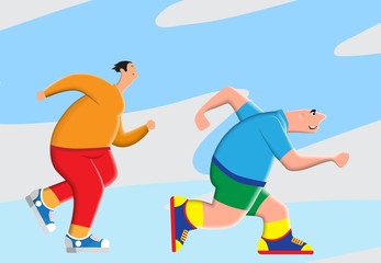 Fototapeta premium Run training. Men train in nature. Vector