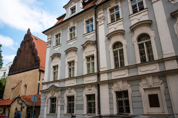 Synagogues and architecture in the Josefov or jewish district of Prague in the Czech Republic