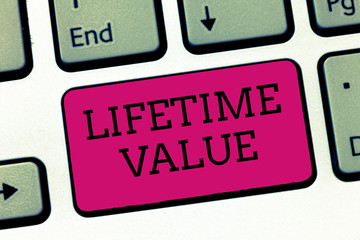 Conceptual hand writing showing Lifetime Value. Business photo showcasing Worth of the customer over the lifetime of the business.