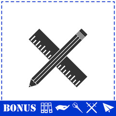 Pencil and ruler icon flat
