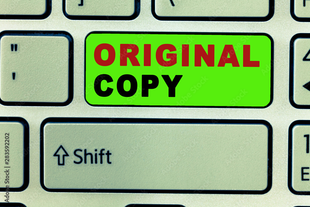 Poster text sign showing original copy. conceptual photo main script unprinted branded patented master list