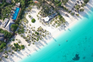 The beautiful tropical Island of Zanzibar aerial view. sea in Zanzibar beach, Tanzania.