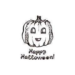 Halloween hand drawn pumpkin with handwritten phrase