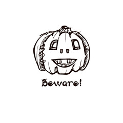 Halloween hand drawn pumpkin with handwritten phrase
