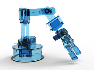 3D rendering - blue glass robotic arm