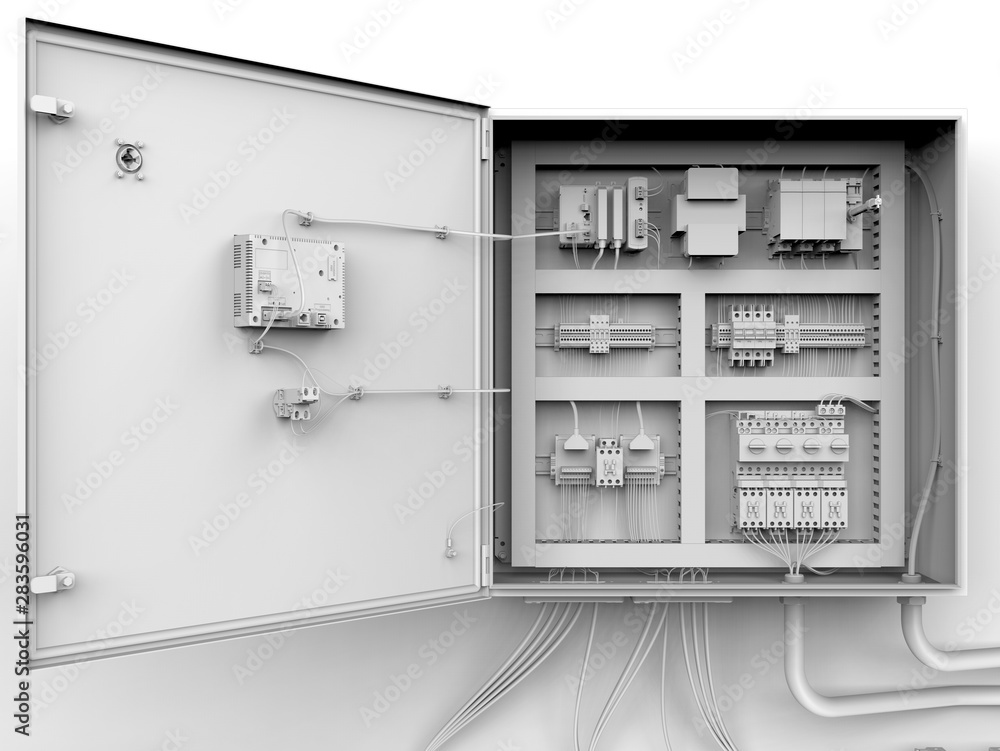 Poster 3d rendering - electrical power control box