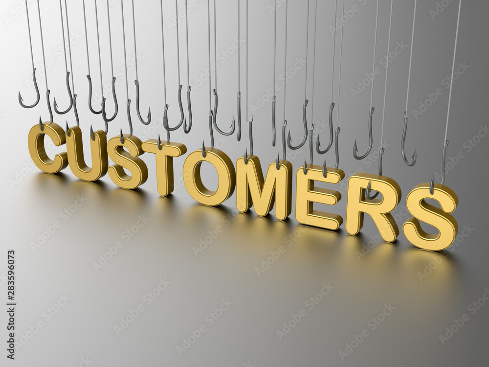 Poster 3d rendering - hooking golden customers