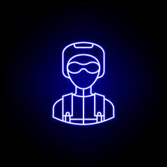 avatar skydiver line icon in blue neon style. Signs and symbols can be used for web logo mobile app UI UX