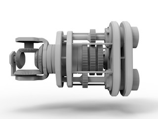 3D rendering - side view of a mechanical assembly