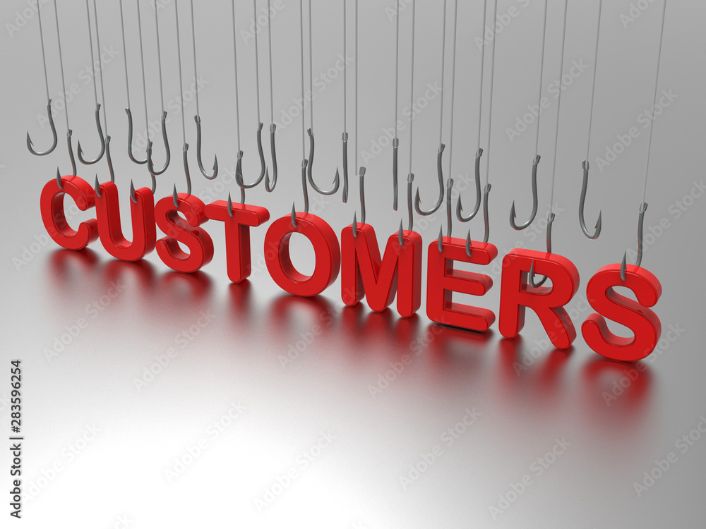 Poster 3d rendering - hooking customers as business concept