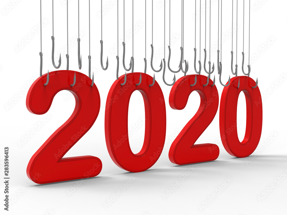 Poster 3d rendering - hooking 2020 year concept