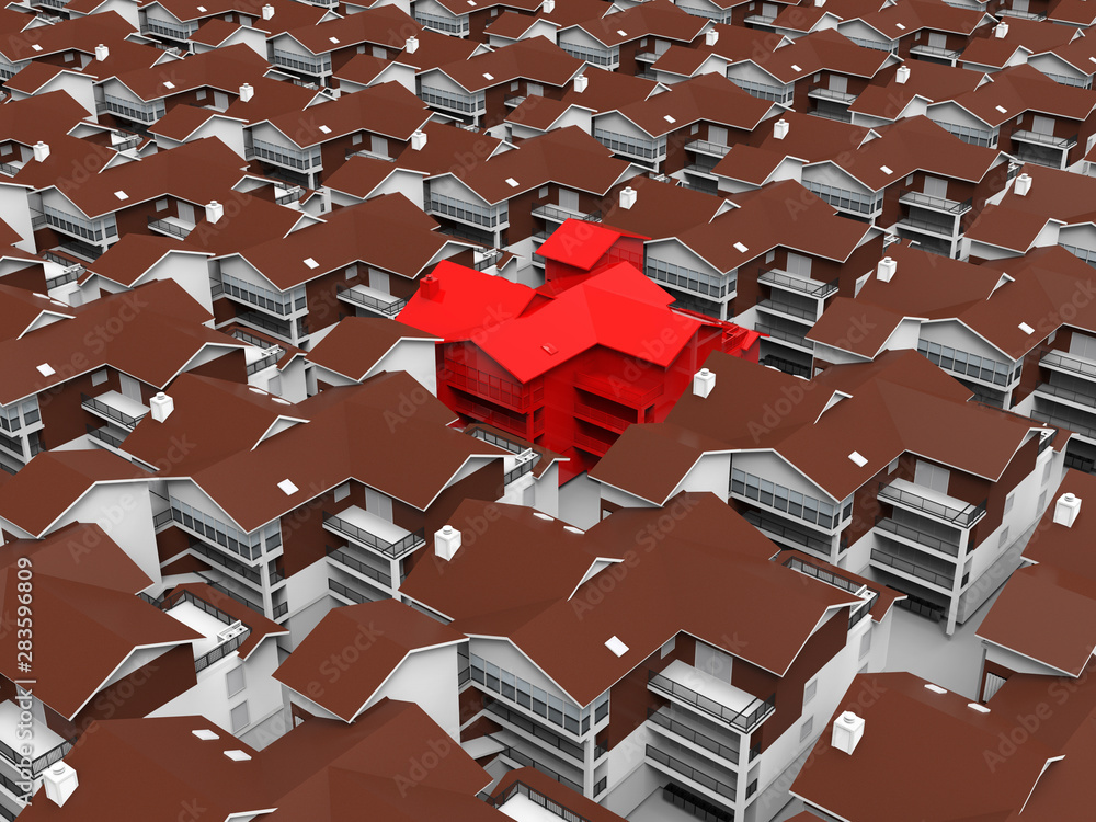 Poster 3d render - crowded city target on a building concept