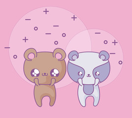 cute bear with raccoon baby animals kawaii style