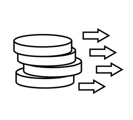 money transfer, dollars, coins. money sending,rendering. simple design, icon. black line isolated on white. vector image.