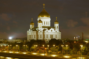 Fototapeta na wymiar Long exposure image of the Cathedral of Christ the Savior at night summer time. High resolution image. Suitable for touristic guide, poster, greeting card design.