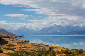 Fototapeta na wymiar view of Lake Pukaki with Mount Cook reflection, New Zealand