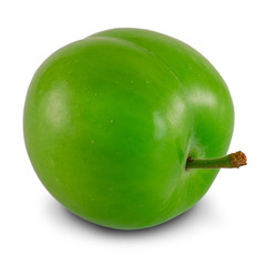 Ripe green plum isolated on white background