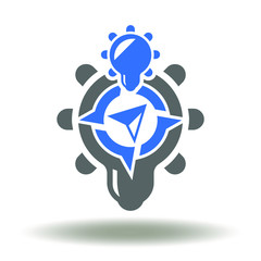 Light bulb compass pointer icon vector. Leadership logo.