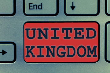 Fototapeta premium Writing note showing United Kingdom. Business photo showcasing Island country located off the northwestern coast of Europe.
