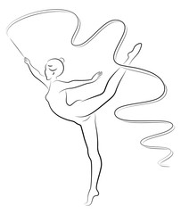 Rhythmic gymnastics. Silhouette of a girl with a ribbon. Beautiful gymnast. The woman is slim and young. Vector illustration