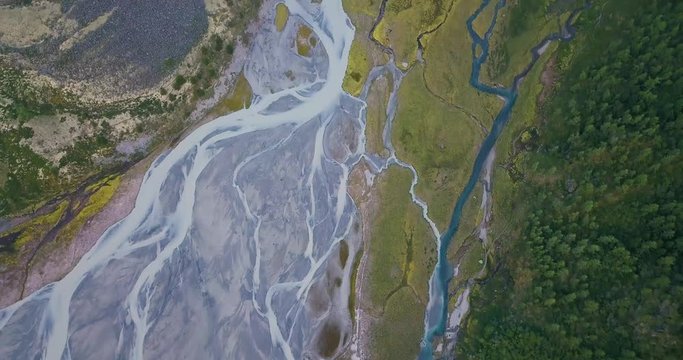 Flight over the rivers of mountain Altai