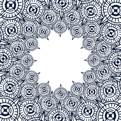 Circle ornament for coloring book page. Vector frame with abstract pattern. Geometrical background decoration. Ornamental rounded frame.