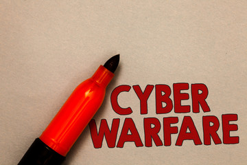 Word writing text Cyber Warfare. Business concept for Virtual War Hackers System Attacks Digital...