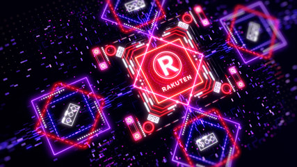 Rakuten coin digital currency sign on the digital background. Financial theme