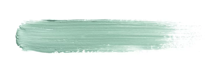 Rolgordijnen Color corrector stroke isolated on white background. Green color correcting concealer cream smudge smear swatch sample. Makeup base creamy texture © Kat Ka