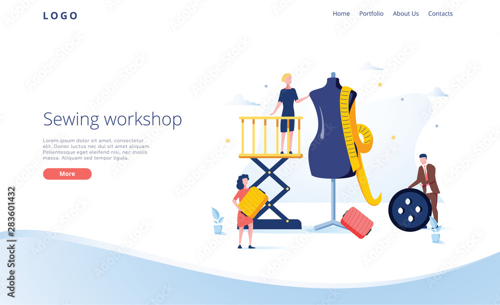 Poster seamstress vector website template, web page and landing page design for website and mobile site dev