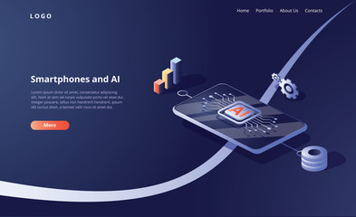 Smartphones and AI innovative smartphone with futuristic artificial intelligence processor and augmented reality app