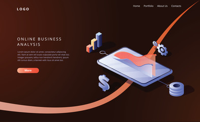 Online business analysis strategy isometric vector illustration. Data analytics for company marketing solutions