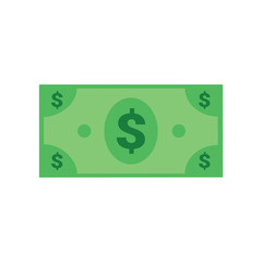 Dollar bill vector icon, flat illustration. Flat vector cartoon money illustration. Objects isolated on a white
