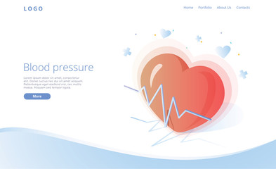 Blood pressure concept in isometric vector illustration. Arterial pressure measuring or check machine. Medical website