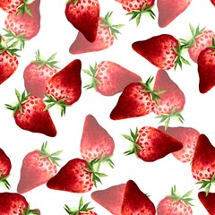 Red strawberry seamless pattern on white background