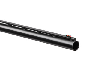 Modern black shotgun isolate on white background. Black semi-automatic shotgun on a light background.