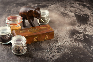 Obraz na płótnie Canvas Fragrant tea in glass jar.