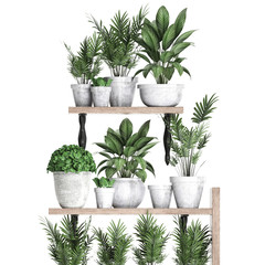 decorative shelf with flower pots, vertical garden	