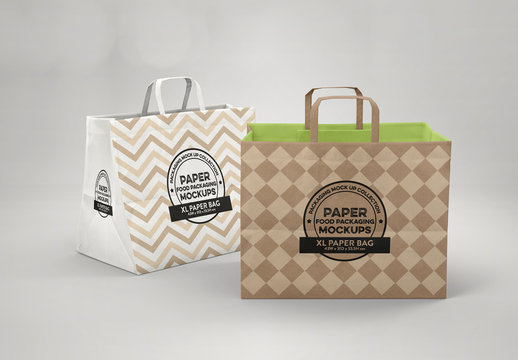 2 Paper Bags with Flat Handles Mockup