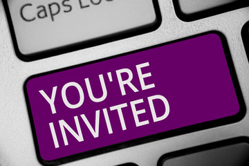 Word writing text You re are Invited. Business concept for Please join us in our celebration...
