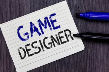 Writing note showing Game Designer. Business photo showcasing Campaigner Pixel Scripting...