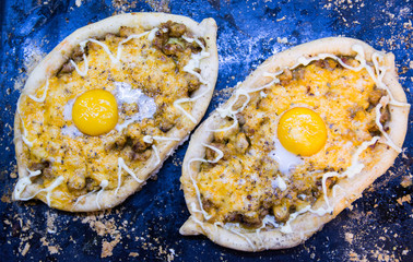dish top view cooking khachapuri po adzharski