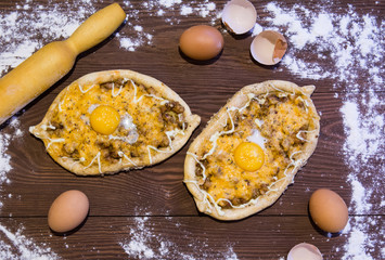 dish top view cooking khachapuri po adzharski