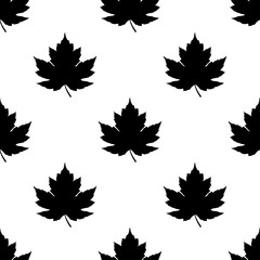 Icono plano patrón con hoja de arce color negro sobre fondo blanco