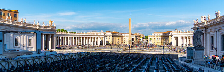 St Peters Square with Egyptian Obelisk, Vatican City, Rome, Italy. Panoramic shot