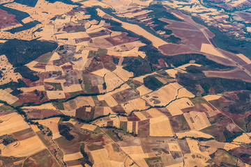 Fototapeta premium aerial view of agricultural area in Spain - near Madrid - fields already harvested 