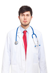 Fototapeta premium Young confident doctor portrait isolated on white