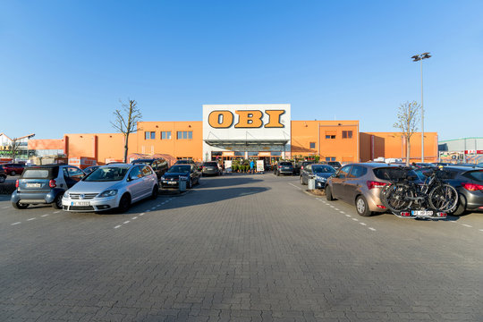 ELMSHORN, GERMANY - APRIL 8, 2019: OBI store. OBI is a German home improvement supplies retailing company. It is the largest DIY retailer in Europe, and the third largest in the world.